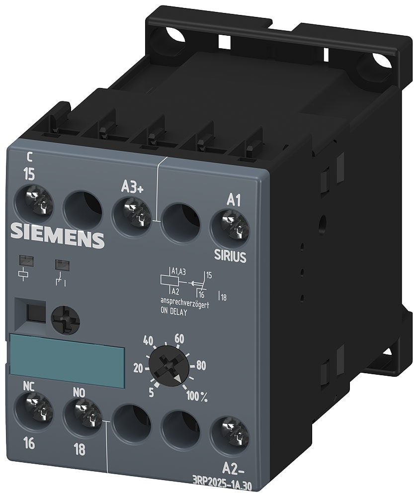SIEMENS - SIE3RP20251AQ30 Relè a tempo, elettronico, ritardato alleccitazione 1CO, AC/DC 24 V, AC 100 ... 127 V