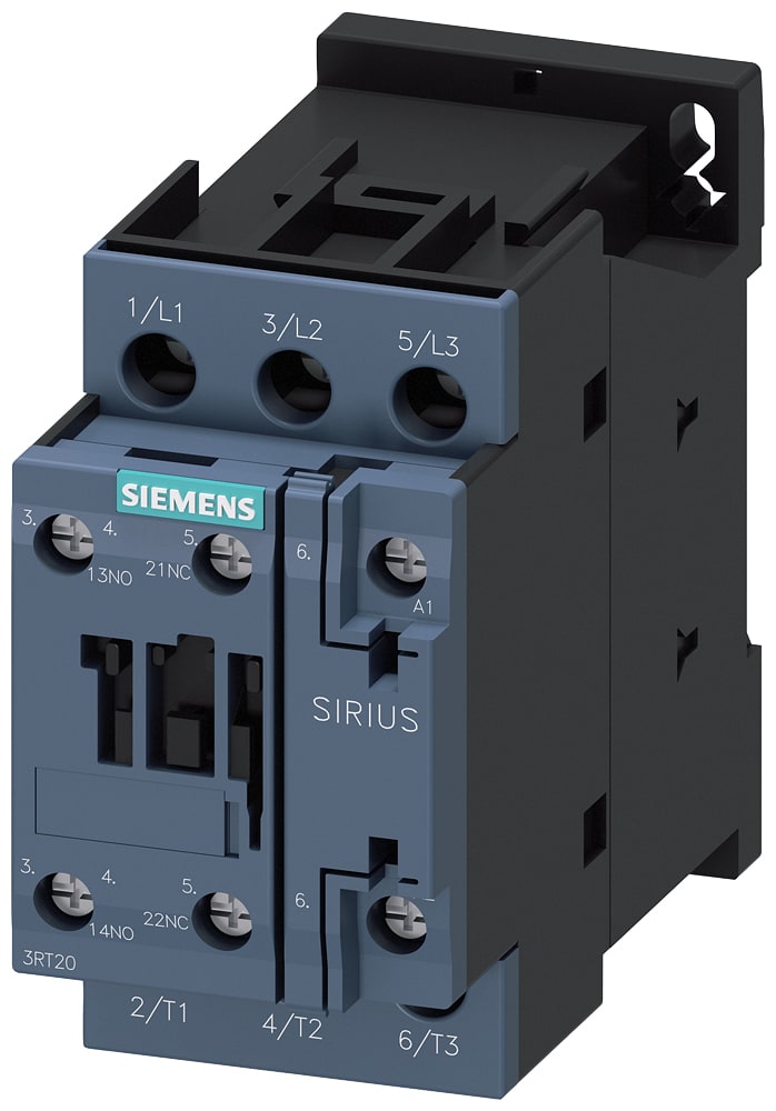 SIEMENS - SIE3RT20261AB00 Contattore, AC-3e, 25 A/11 kW/400 V, a 3 poli, AC 24 V/50 Hz, 1NO+1NC, morsetti a vite