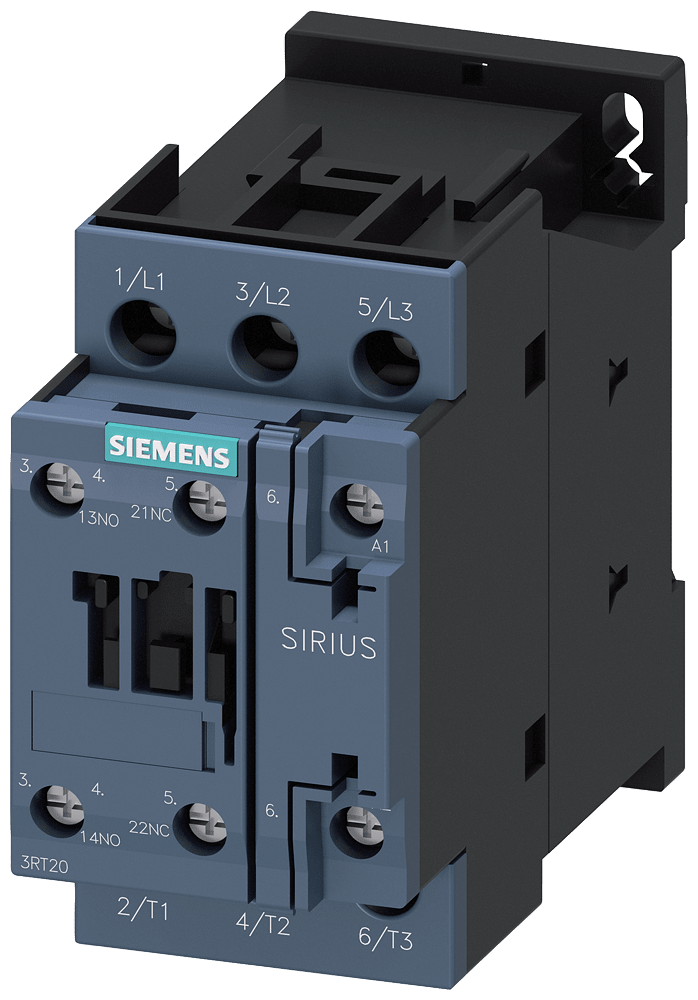 SIEMENS - SIE3RT20281AR60 Contattore, AC-3e, 38 A/18,5 kW/400 V, a 3 poli, AC 400 V/50 Hz,440 V/60 Hz, 1NO+1NC, morsetti a vite