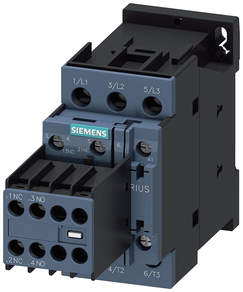 SIEMENS - SIE3RT20251AF04 Contattore, AC-3e, 17 A/7,5 kW/400 V, a 3 poli, AC 110 V/50 Hz, 2NO+2NC, morsetti a vite