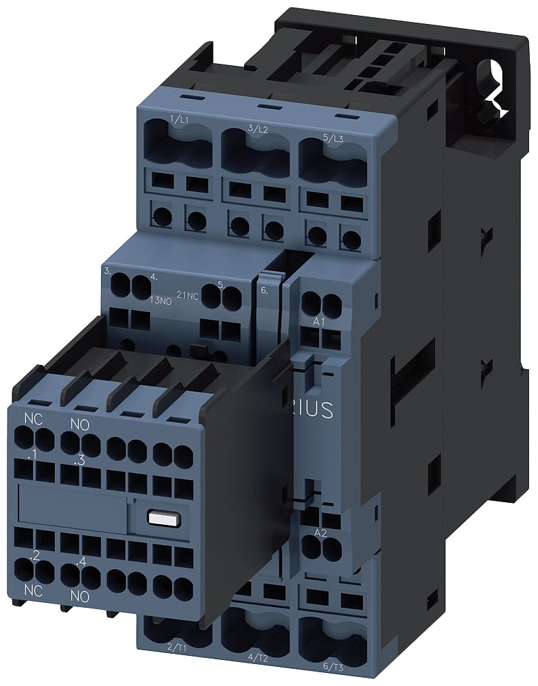 SIEMENS - SIE3RT20272AF04 Contattore, AC-3e, 32 A/15 kW/400 V, a 3 poli, AC 110 V/50 Hz, 2NO+2NC, morsetti a molla