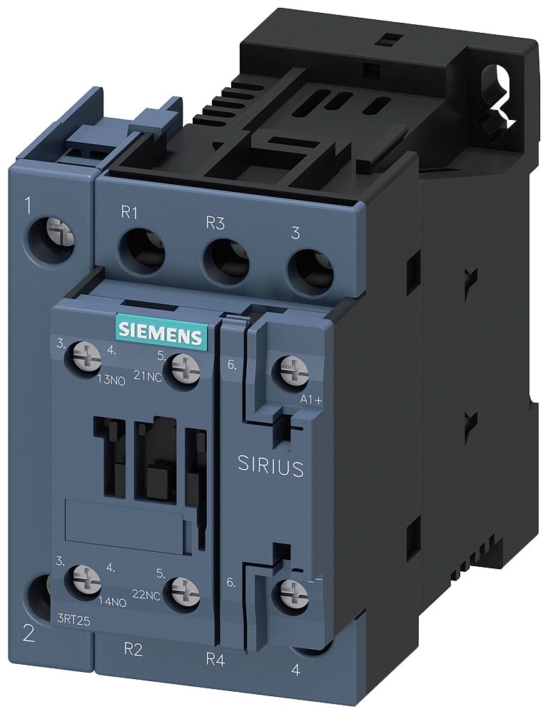 SIEMENS - SIE3RT25261BW40 Contattore, AC-3, 11kW/400V, DC48V, a 4 poli, 2NO+2NC, S0, morsetti a vite, 1NO+1NC