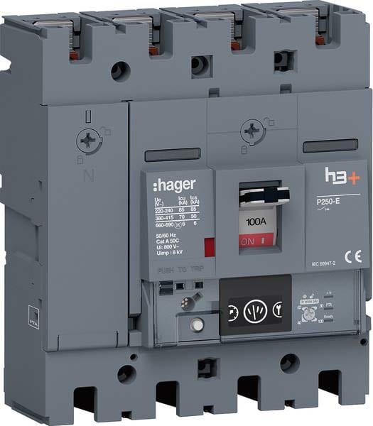 HAGER - HAGHET101NR INT AUT H3+ P250 ENERGY 4P 100A 70KA N R