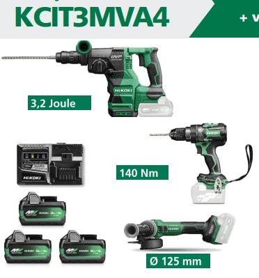 HIKOKI POWER TOOLS - HIAKCIT3MVA4 KIT DV18DC+DH1826DA+G1813DVE+3XMVA