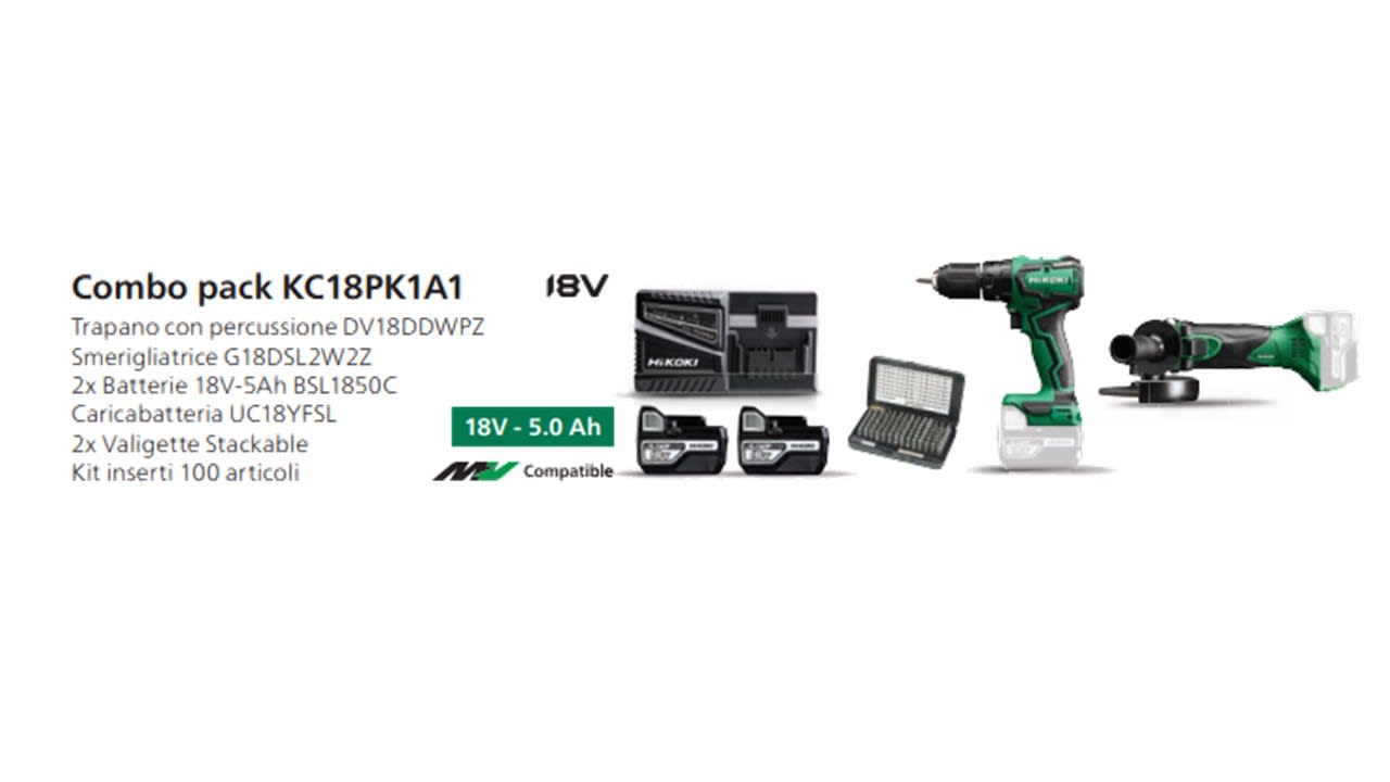 HIKOKI POWER TOOLS - HIAKC18PK1A1 KIT DV18DD+G18DSL+2X5AH+100ACC