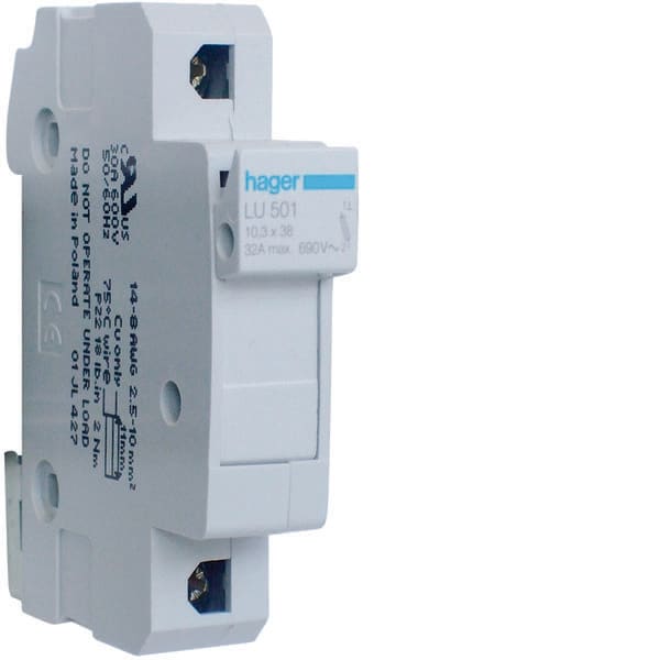 HAGER - HAGLU501 PORTAFUSIBILE UL 10.3X38 1P 1M