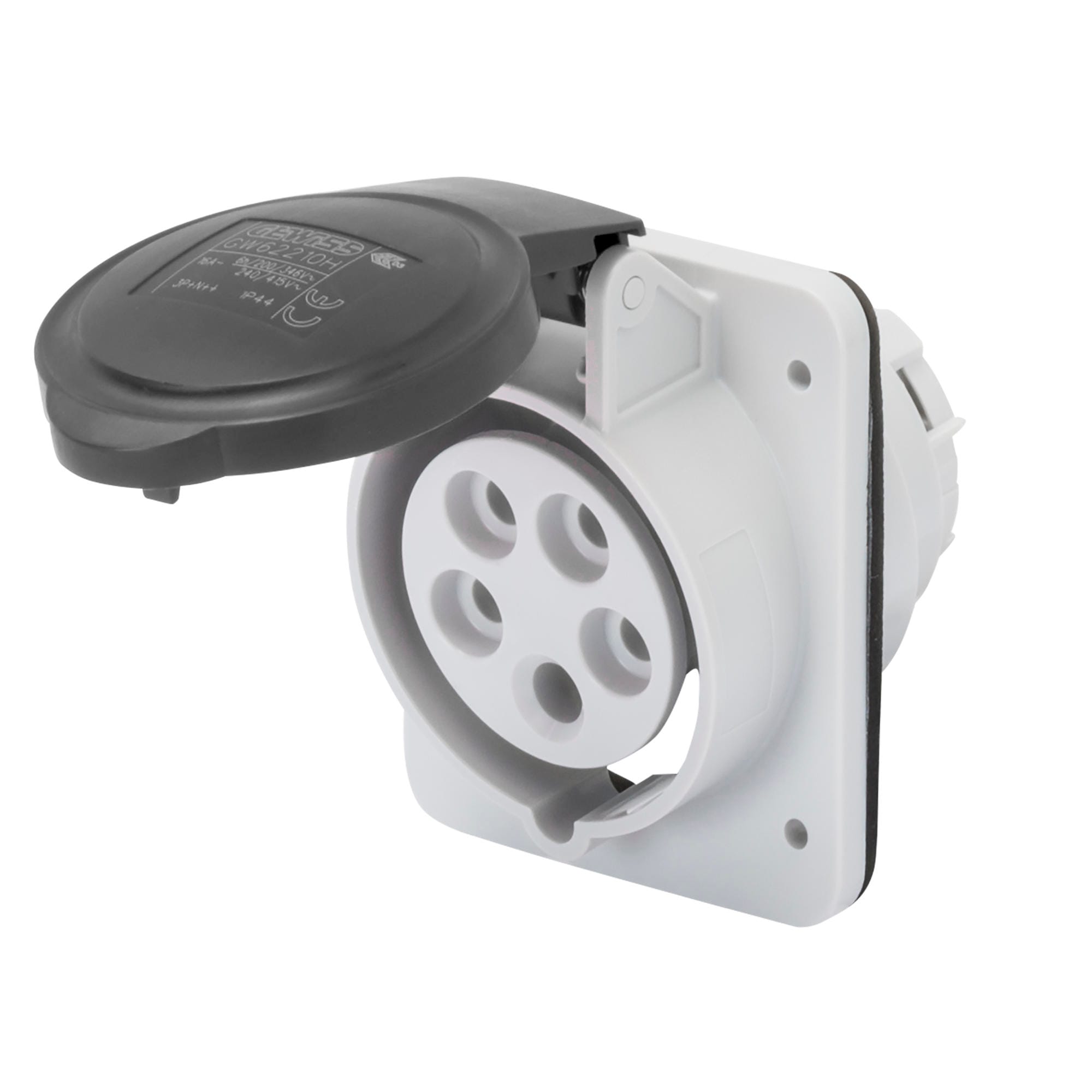 GEWISS - GEWGW62801H PRESA FISSA DA INCASSO A 10° HP - IP44/IP54 - 2P+T 16A 480-500V 50/60HZ - NERO - 7H - CABLAGGIO A VITE