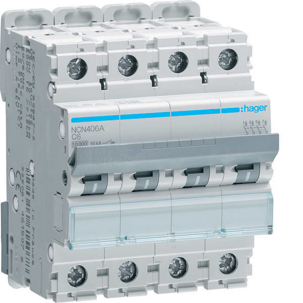 HAGER - HAGNCN406A INTERR. AUTOM. 4P 6A 10 KA C 4M