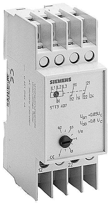SIEMENS - SIE5TT3407 Relè di tensione AC 230/400 V 2CO a breve tempo 20 ms con calotta trasparente