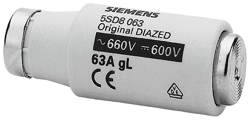 SIEMENS - SIE5SD8063 Cartuccia fusibile DIAZED 690 V per protezione di cavi e conduttori, classe di impiego gC