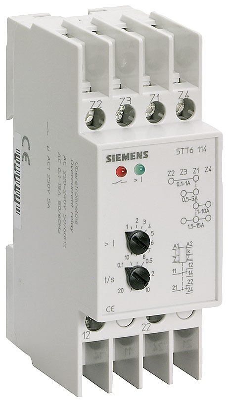 SIEMENS - SIE5TT6114 Relè di sovracorrente T5570 AC 230 V 1/5/10/15 A monofase con calotta trasparente