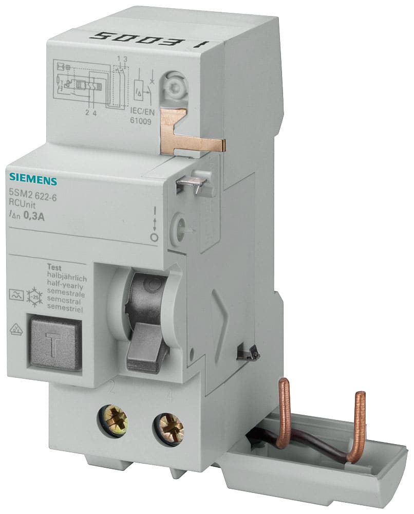 SIEMENS - SIE5SM23260 Blocco differenziale, a 2 poli, tipo AC, In: 63 A, 30 mA, Un AC: 230 V, per 5SL4