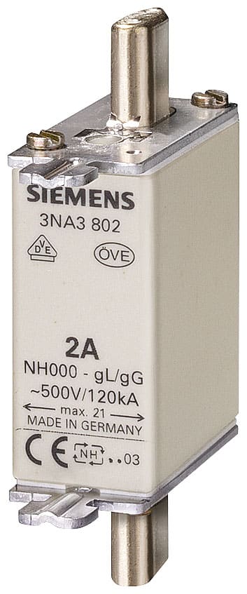 SIEMENS - SIE3NA3801 Cartuccia fusibile NH, NH000, In: 6 A, gG, Un AC: 500 V, Un DC: 250 V