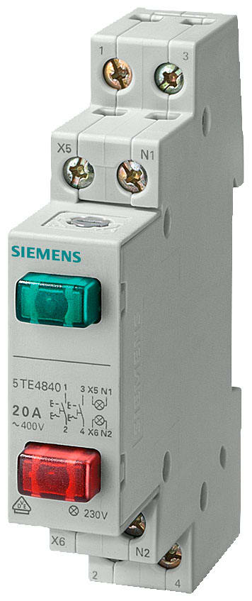 SIEMENS - SIE5TE4841 Pulsante, 1NO+1NC 20 A 2 tasti rosso verde, LED 230 V