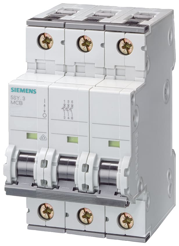 SIEMENS - SIE5SY83067 Interruttore magnetotermico 400 V P=70 mm 25 kA secondo EN 60947-2, 3 poli, C6