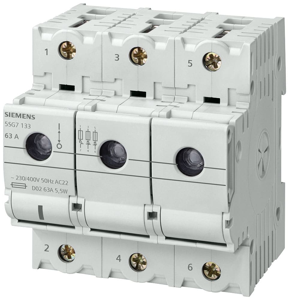 SIEMENS - SIE5SG7133 MINIZED, sezionatore sottocarico con fusibile, D02, a 3 poli, In: 63 A, Un AC: 400 V