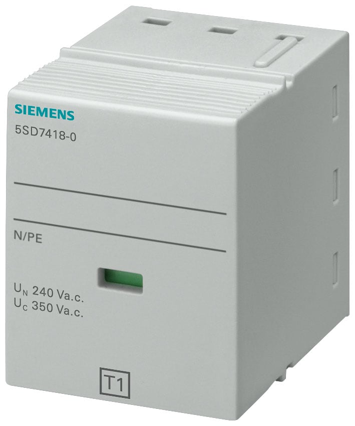 SIEMENS - SIE5SD74180 Cartuccia estraibile tipo 1 N-PE classe di requisiti B, UC 350 V a 1 polo per scaricatore combinato