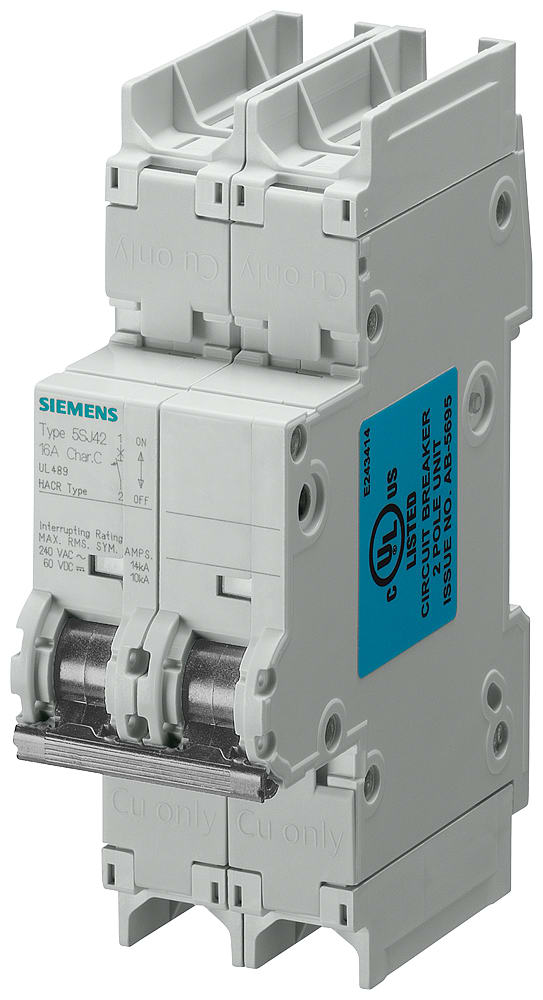 SIEMENS - SIE5SJ42187HG41 Interruttore magnetotermico 240 V 14 kA, a 2 poli, C, 15 A, P=70 mm secondo UL 489