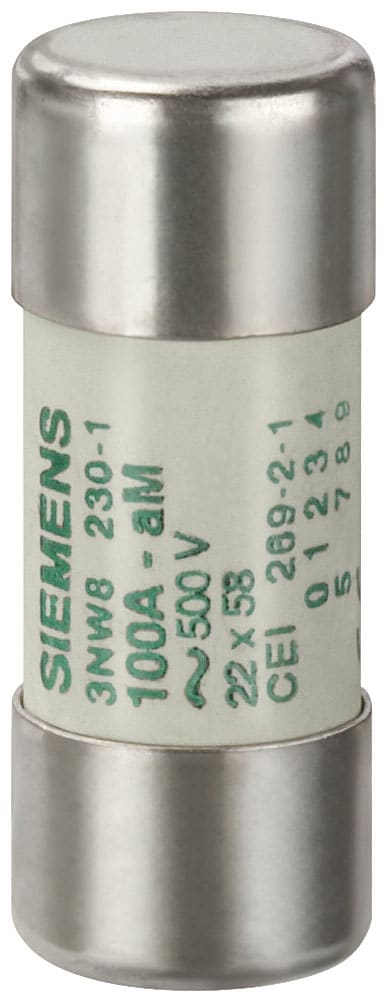 SIEMENS - SIE3NW82101 SENTRON, cartuccia fusibile cilindrica, 22x58 mm, 25 A, aM, Un AC: 690 V