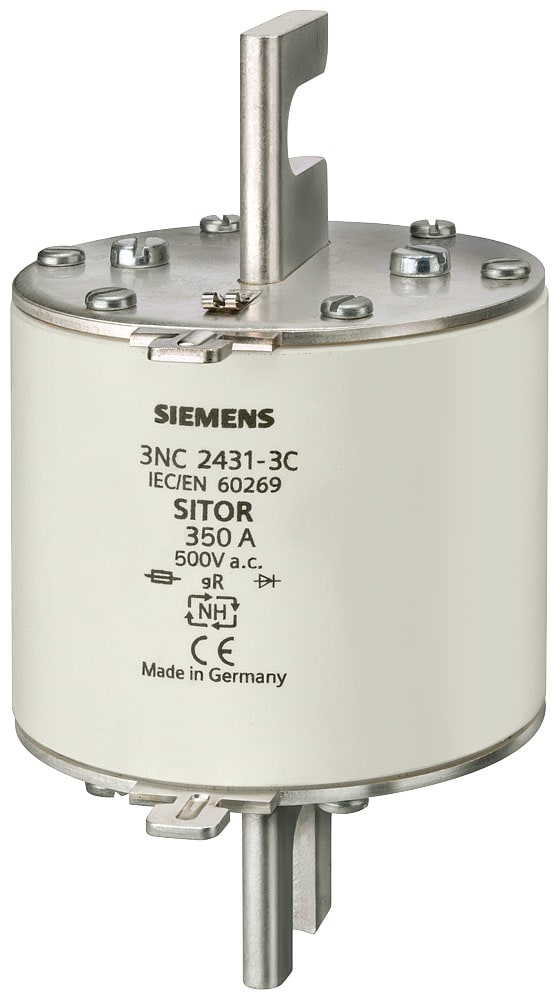 SIEMENS - SIE3NC84343C Cartuccia fusibile SITOR, con contatti a coltello scanalati, NH3, In: 500 A, gR