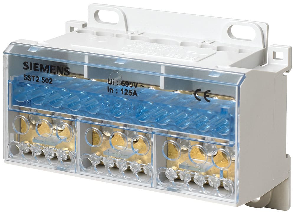 SIEMENS - SIE5ST2502 Blocco distributore a 4 poli, 125A, 690V ingresso 1x 25/35mm² uscita 4x 16+7x 10mm²