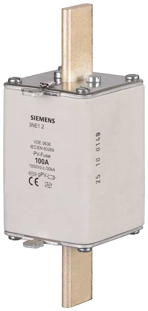 SIEMENS - SIE3NE12224 Cartuccia fusibile per fotovoltaico, con contatti a coltello, NH1, In: 125 A, gPV, Un DC: 1000 V