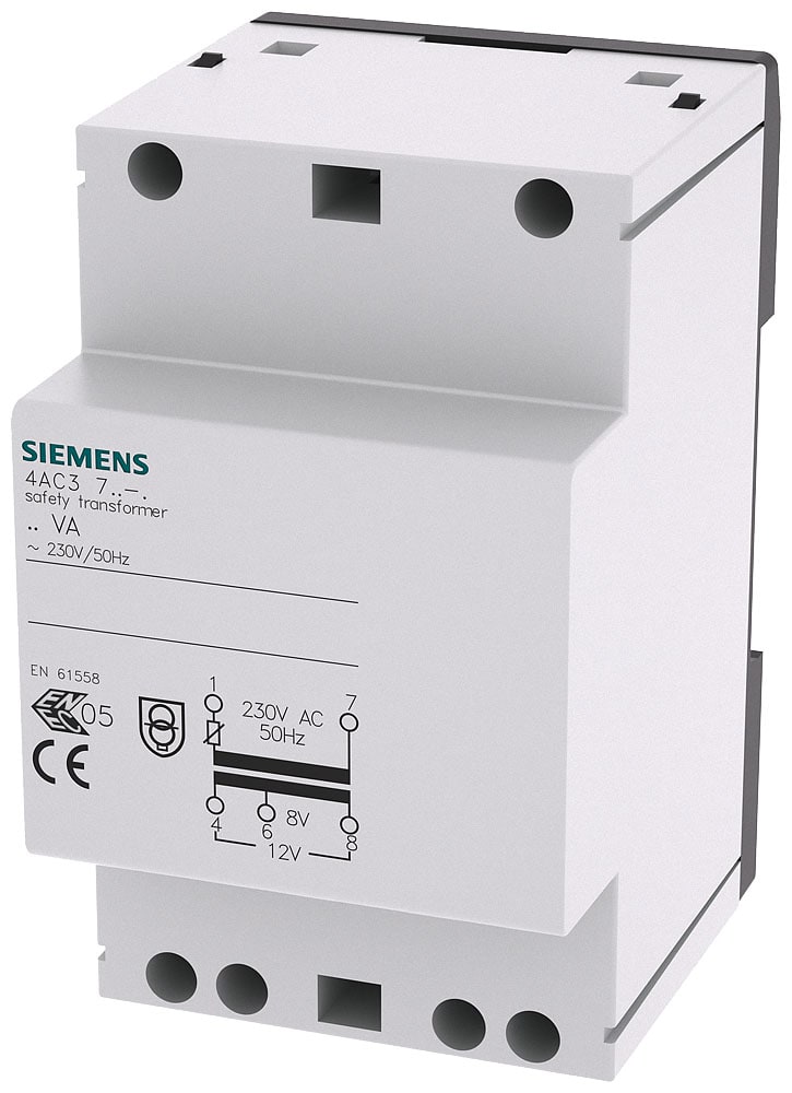 SIEMENS - SIE4AC37240 Trasformatore di sicurezza, 24 VA primario AC 230 V, 50 Hz, secondario 8 V, AC 12 V