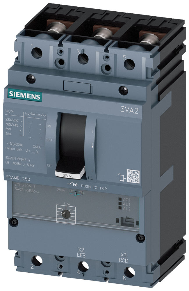 SIEMENS - SIE3VA22167MS320AA0 INT.AUT.3VA 160A 3P 110KA ETU3 AM L/T