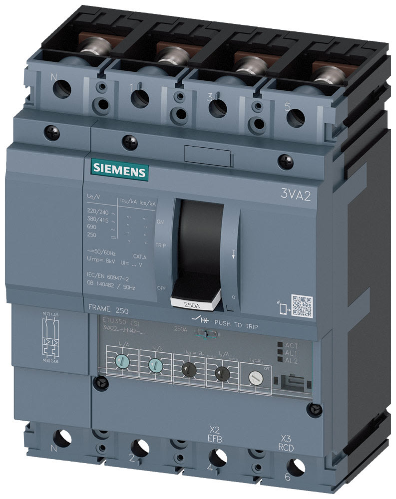SIEMENS - SIE3VA22256HN420AA0 INT.AUT.3VA 250A 4P 85KA ETU3 LSI L/T