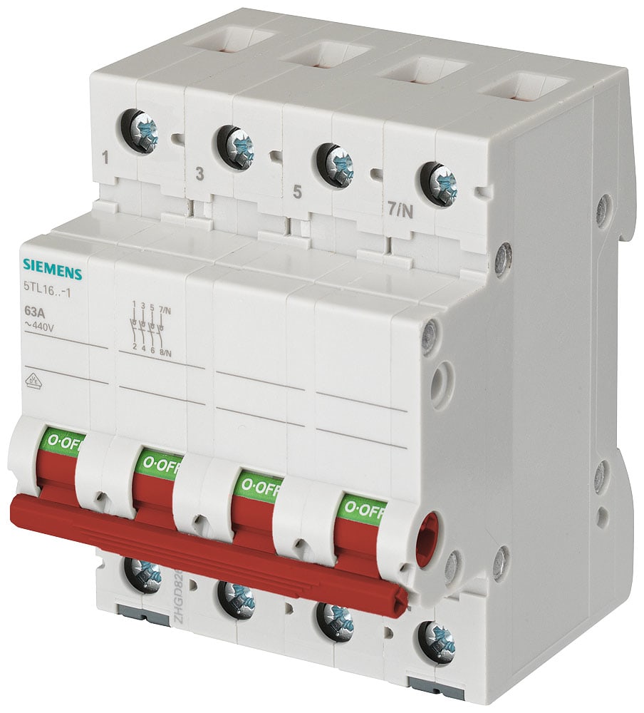 SIEMENS - SIE5TL16911 Interruttore ON/OFF 100 A 3 poli+N, con leva rossa
