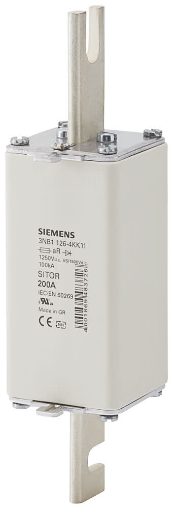 SIEMENS - SIE3NB11264KK11 Cartuccia fusibile SITOR, con contatti a coltello scanalati, NH1L, In: 200 A, aR