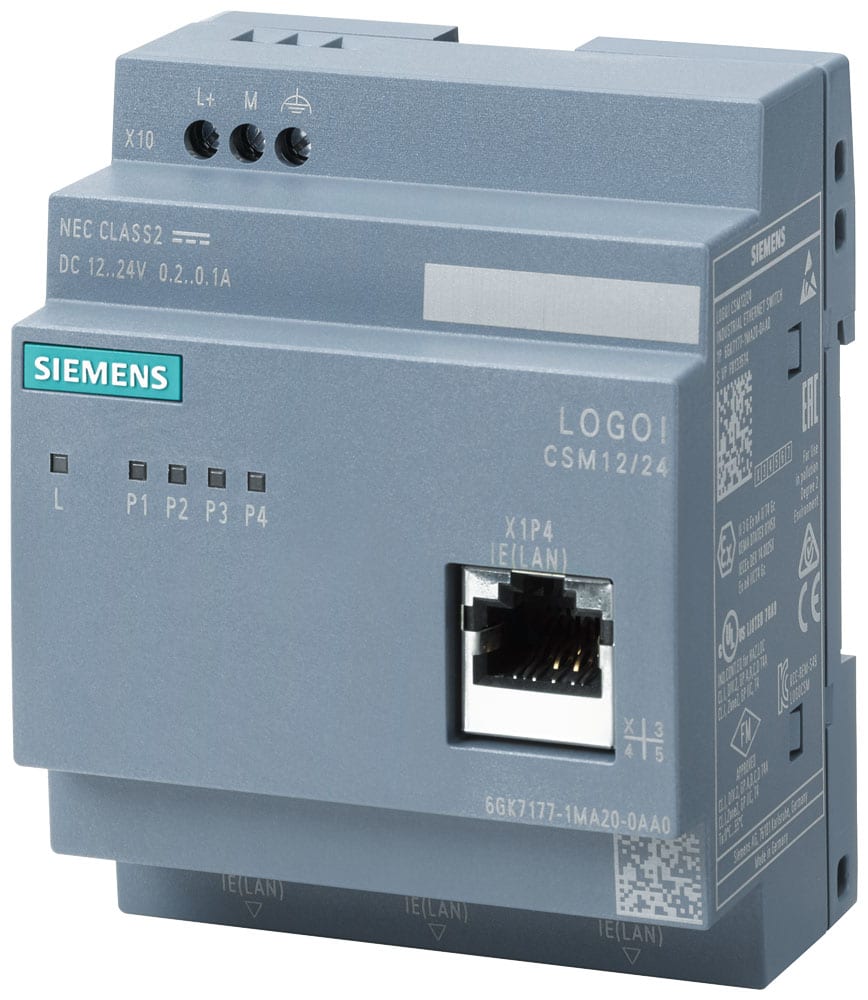 SIEMENS - SIE6GK71771MA200AA0 SCALANCE LOGO! CSM 12/24, unmanaged switch, 4x RJ45, 1x porta frontale