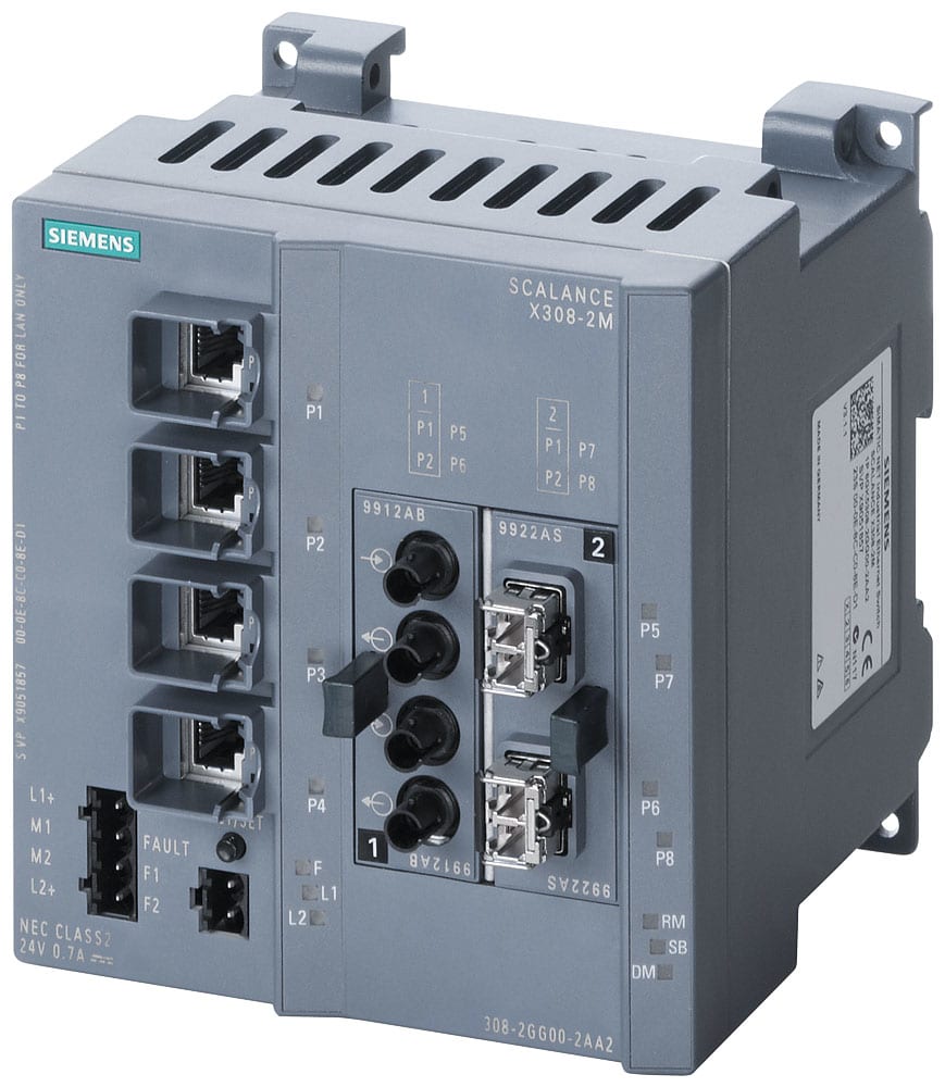 SIEMENS - SIE6GK53082FP102AA3 SCALANCE X308-2LH+, managed switch di Layer 2, 8x RJ45, 2x singlemode SC