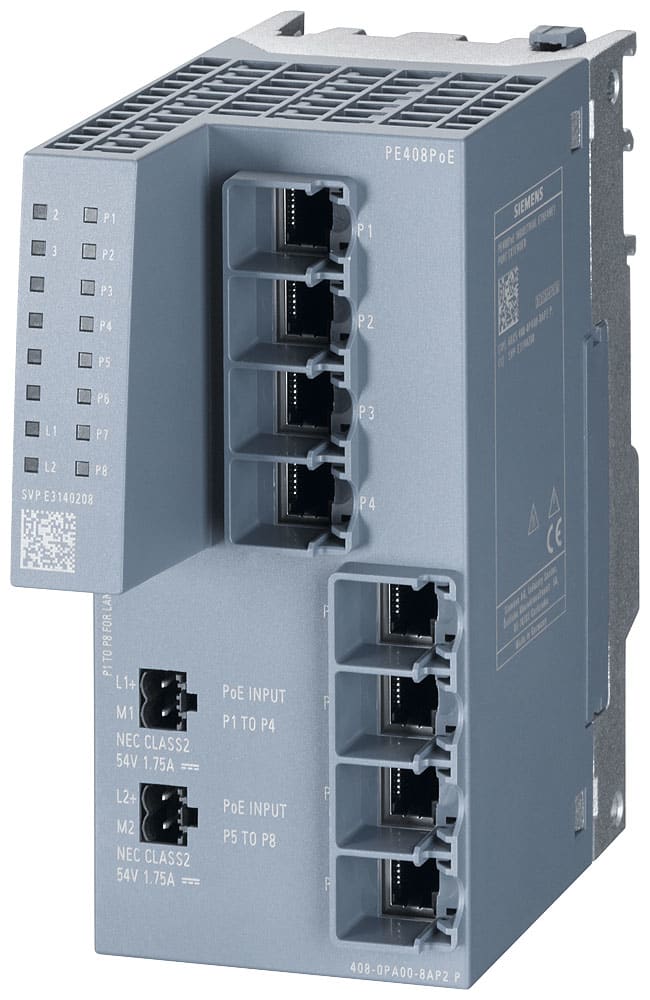 SIEMENS - SIE6GK54080PA008AP2 PE408PoE Port Extender, 8x RJ45 (fino a 8x PoE) per ampliamento di XM-402