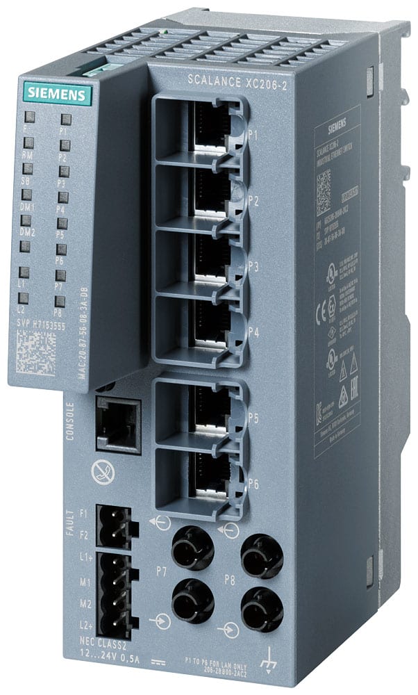 SIEMENS - SIE6GK52062BB002AC2 SCALANCE XC206-2, managed switch di Layer 2, 6x RJ45, 2x multimode ST/BFOC