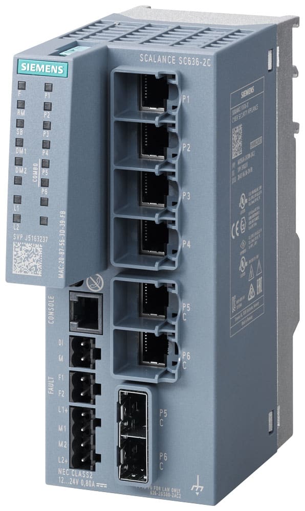 SIEMENS - SIE6GK56362GS002AC2 SCALANCE SC636-2C Industrial Security Appliance, firewall, 4x RJ45, 2x combo