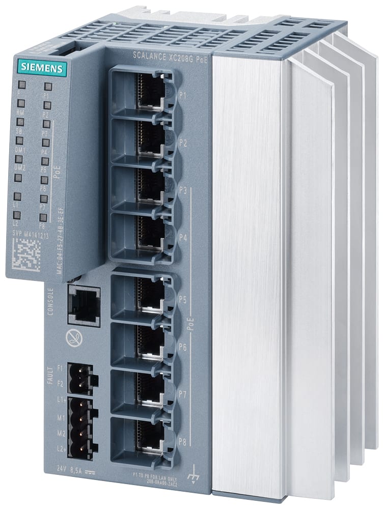 SIEMENS - SIE6GK52080RA002AC2 SCALANCE XC208G PoE (DC 24 V), managed switch di Layer 2, 6x RJ45 PoE, 2x RJ45