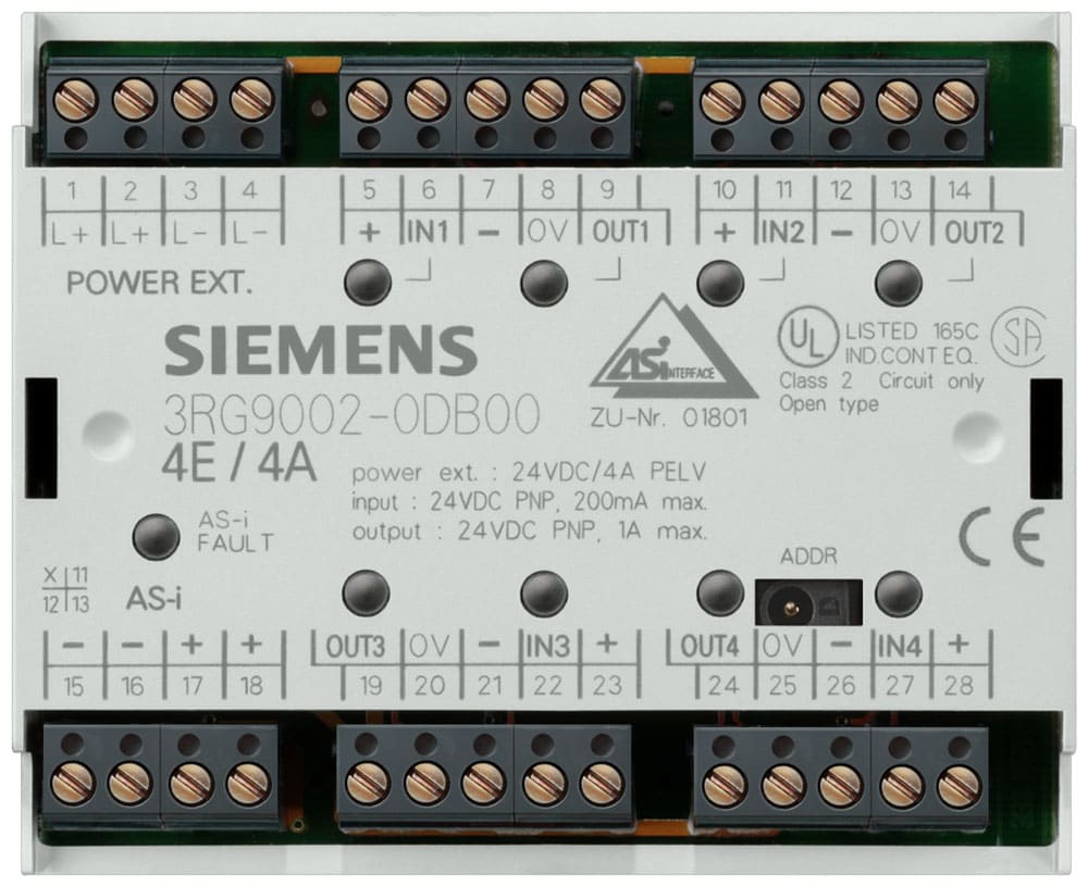 SIEMENS - SIE3RG90040DA00 Modulo AS-i F90, digitale, 4DI/4DQ, per sensori a 2/3 conduttori, IP20, 4 x 1 ingressi, max. 200 mA