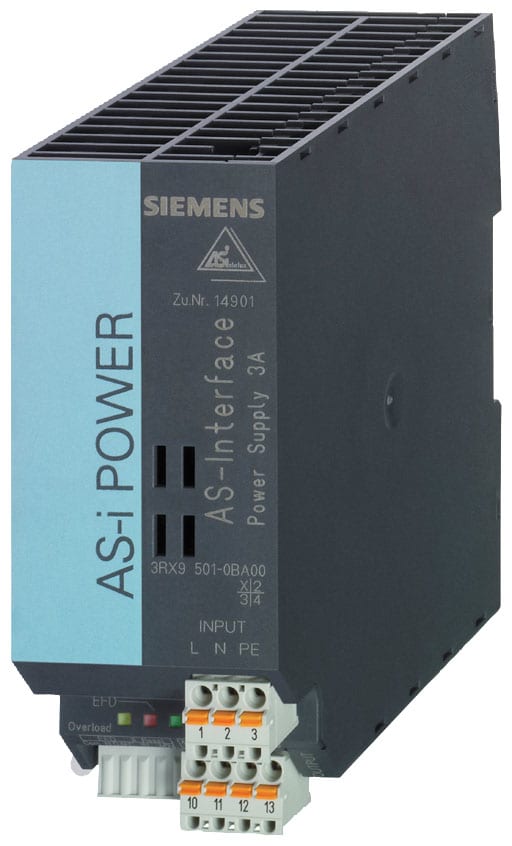 SIEMENS - SIE3RX95010BA00 Alimentatore da rete AS-i IP20, uscita: AS-i DC 30 V, 3 A, ingresso: AC 120 V/230 V, con rilevamento di guasto verso terra