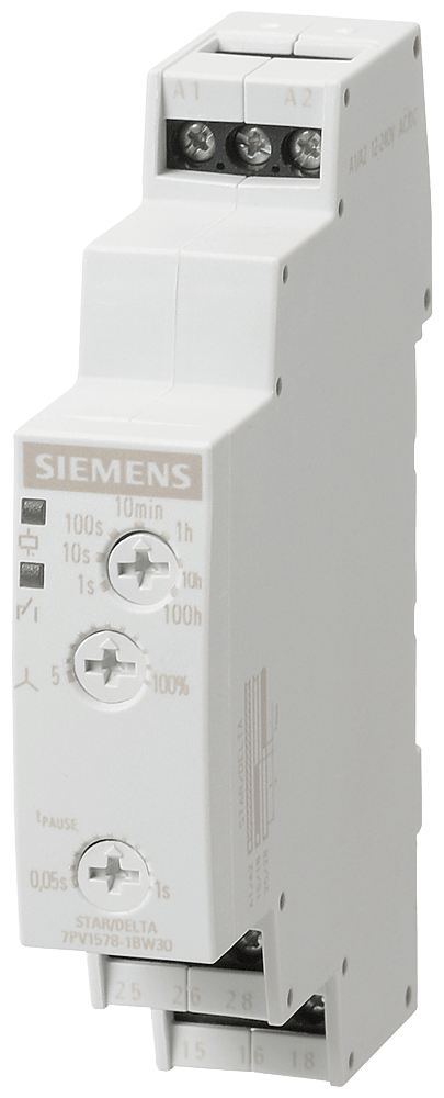 SIEMENS - SIE7PV15781BW30 Relè a tempo, elettronico, funzione stella-triangolo, 2NO, 7 campi di temporizzazione, 0,05 s ... 100 h