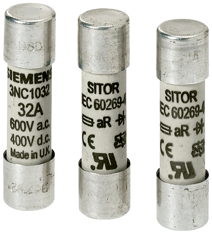 SIEMENS - SIE3NC10200MK Cartuccia fusibile cilindrica SITOR, 10 x 38 mm, 20 A, gR, Un AC: 690 V, Un DC: 250 V