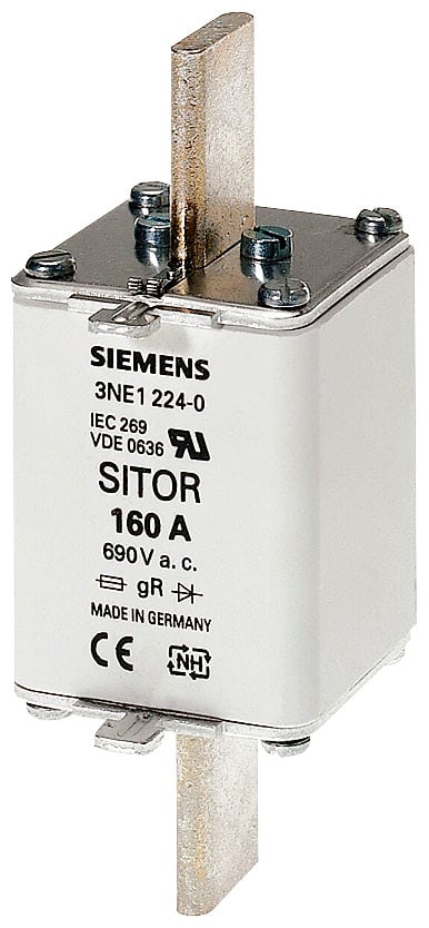 SIEMENS - SIE3NE12250 Cartuccia fusibile SITOR, con contatti a coltello, NH1, In: 200 A, gS, Un AC: 690 V