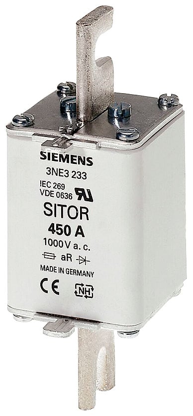 SIEMENS - SIE3NE12253 Cartuccia fusibile SITOR, con contatti a coltello scanalati, NH1, In: 200 A, gR