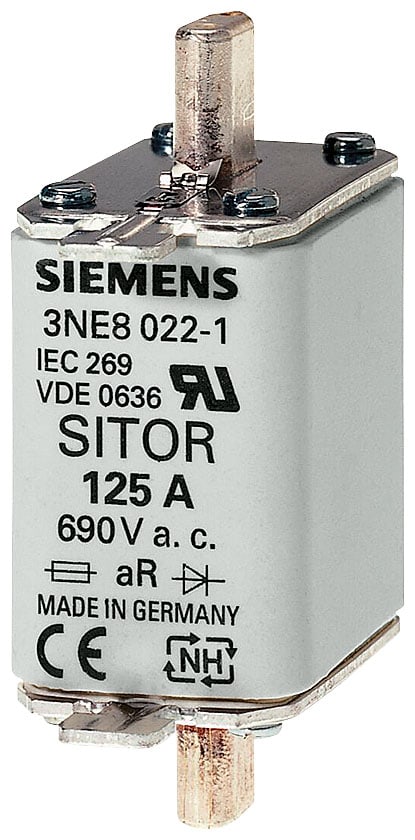 SIEMENS - SIE3NE80211 Cartuccia fusibile SITOR, con contatti a coltello, NH00, In: 100 A, aR, Un AC: 690 V