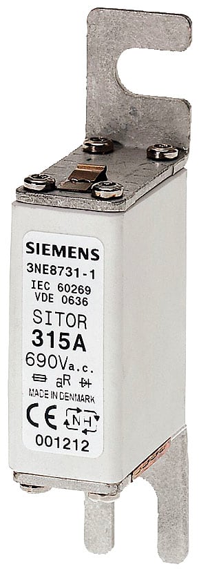 SIEMENS - SIE3NE87201 Cartuccia fusibile SITOR, con alette di fissaggio a vite, NH000, In: 80 A, aR, Un AC: 690 V
