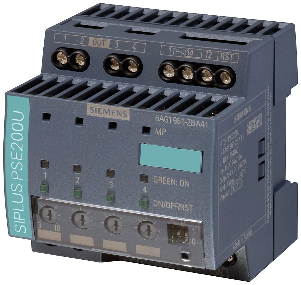 SIEMENS - SIE6AG19612BA417AA0 SIPLUS PS PSE200U 10A basato su 6EP1961-2BA41 con Conformal Coating, -25…+70°C, modulo selettivo a 4 canali ingresso a 4 canali: DC 24V uscita: DC ...