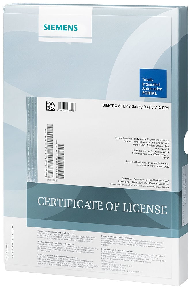 SIEMENS - SIE6ES78331FC020YE5 SIMATIC S7 S7 Distributed Safety V5.4 Upgrade