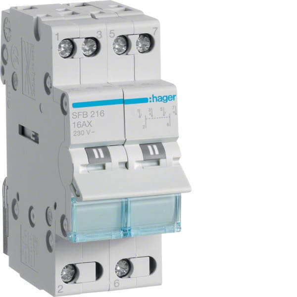 HAGER - HAGSFB216 COMMUT 1-0-2 2 POLI 16A 2 MOD COM BASSO