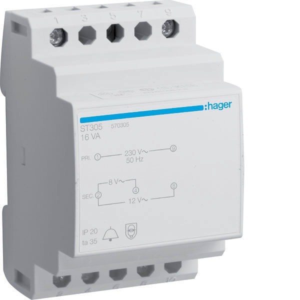 HAGER - HAGST305 TRASF. SUON. 230V - 8 - 12V 16VA 3M