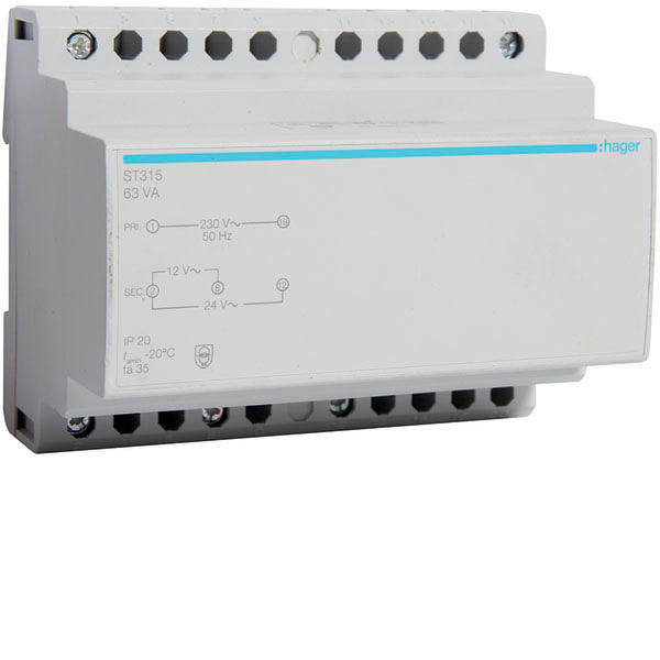 HAGER - HAGST315 TRASF. SIC. 230V - 12-24V 63VA 6M